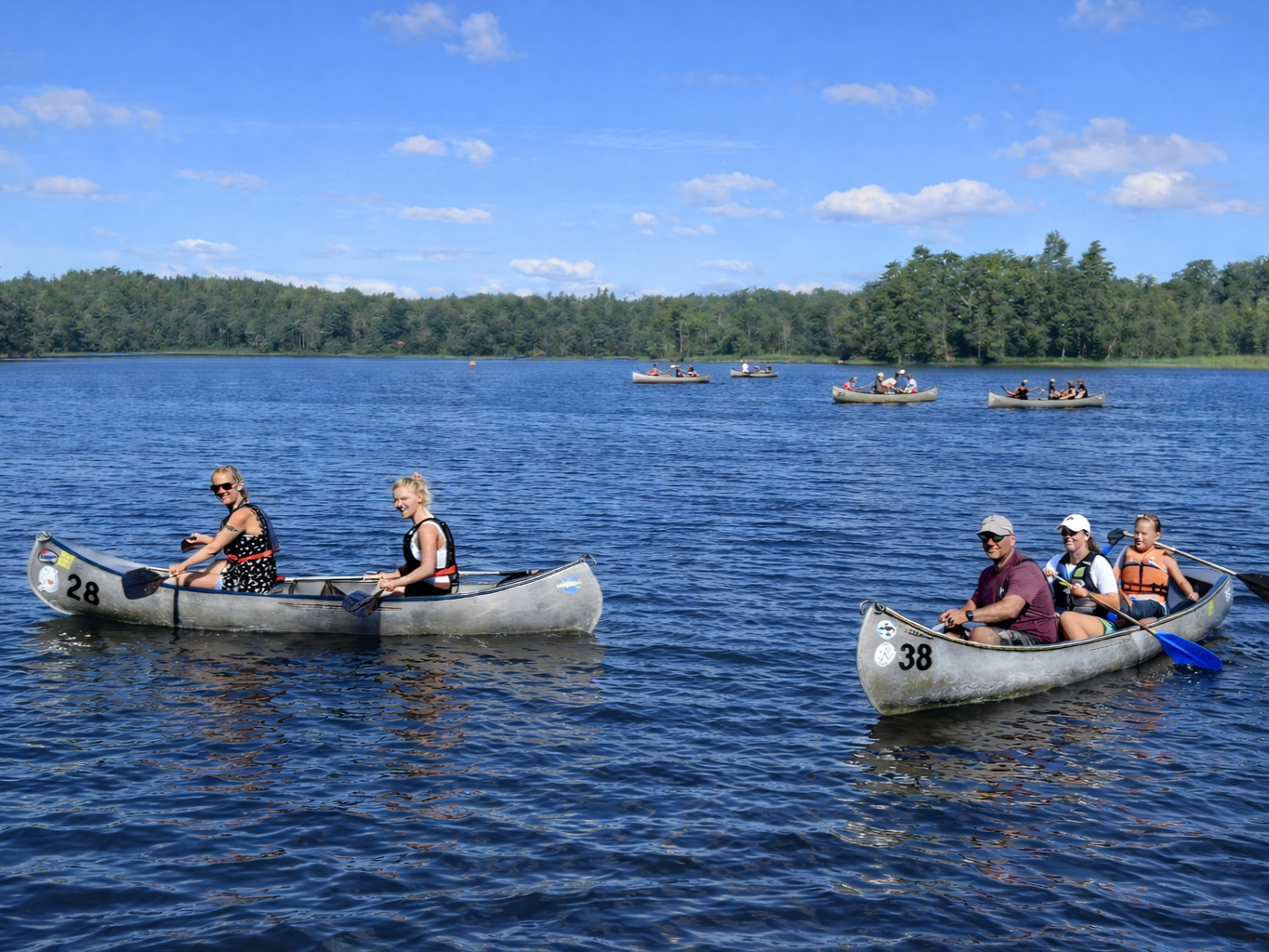 Kanosejlere på søen stopper nær sommerhuset i Sydsverige, Boafall Lodge.